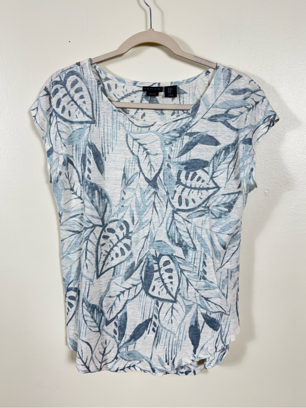 Tahari 100% Linen Blouse Top Medium Beach Coastal Euro Summer Bohemian